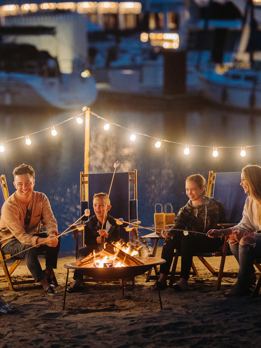 Family Making Smores On The Beach